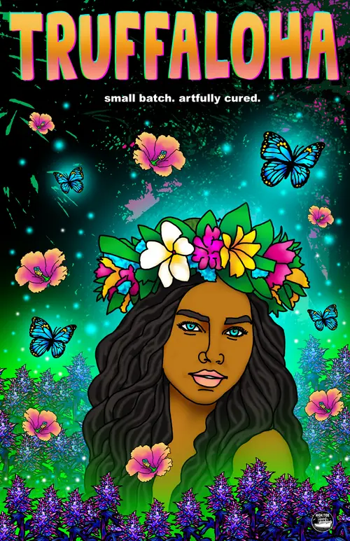 Truffaloha. A woman wearing a Hawaiian flower crown.